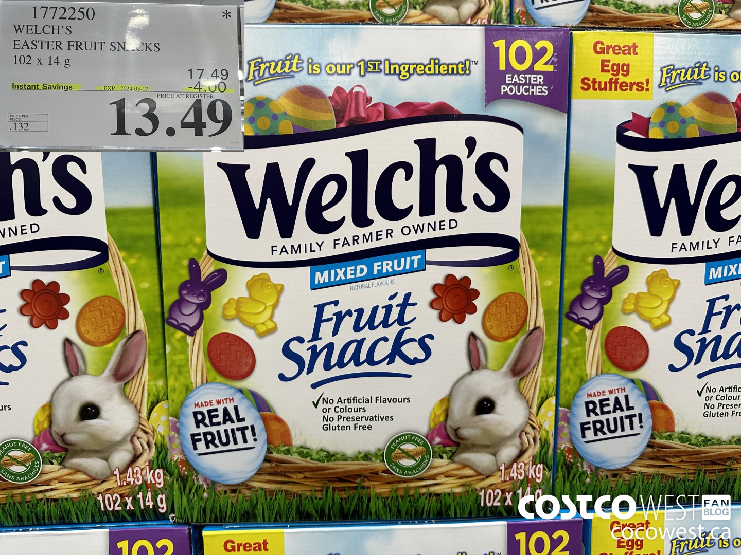1772250 WELCH'S EASTER FRUIT SNACKS 102 X 14 G ($4.00 INSTANT SAVINGS EXPIRES ON 2024-03-17) $13.49
