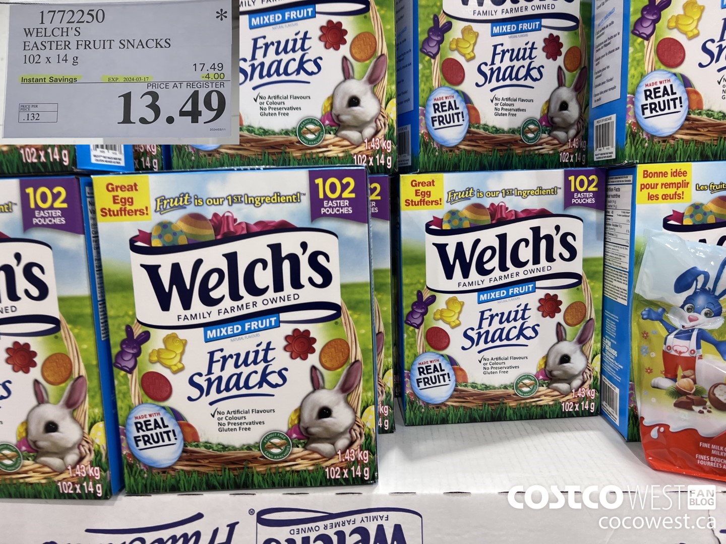 1772250 WELCH'S EASTER FRUIT SNACKS 102 X 14 G ($4.00 INSTANT SAVINGS EXPIRES ON 2024-03-17) $13.49