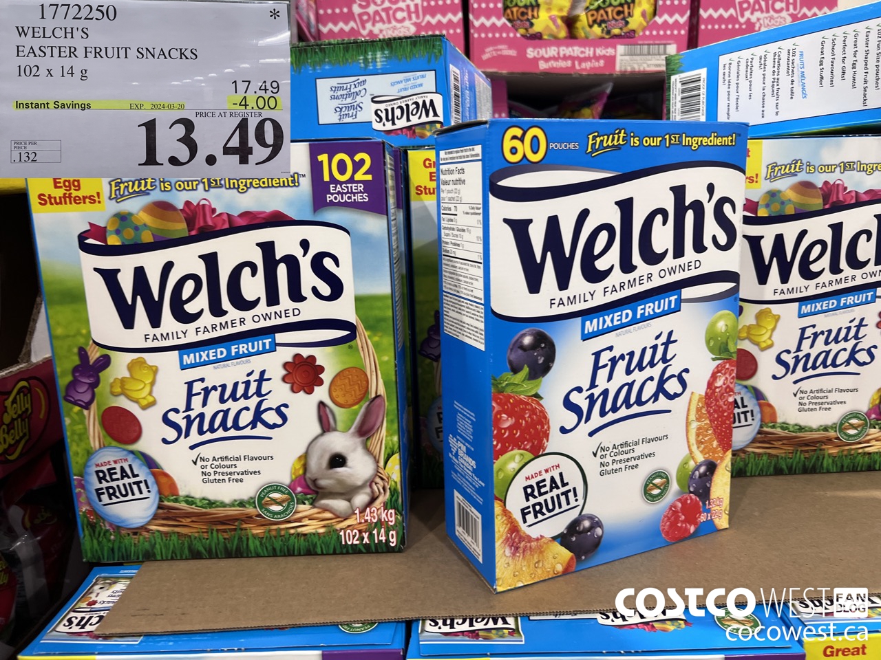 1772250 WELCH'S EASTER FRUIT SNACKS 102 X 14 G ($4.00 INSTANT SAVINGS EXPIRES ON 2024-03-20) $13.49