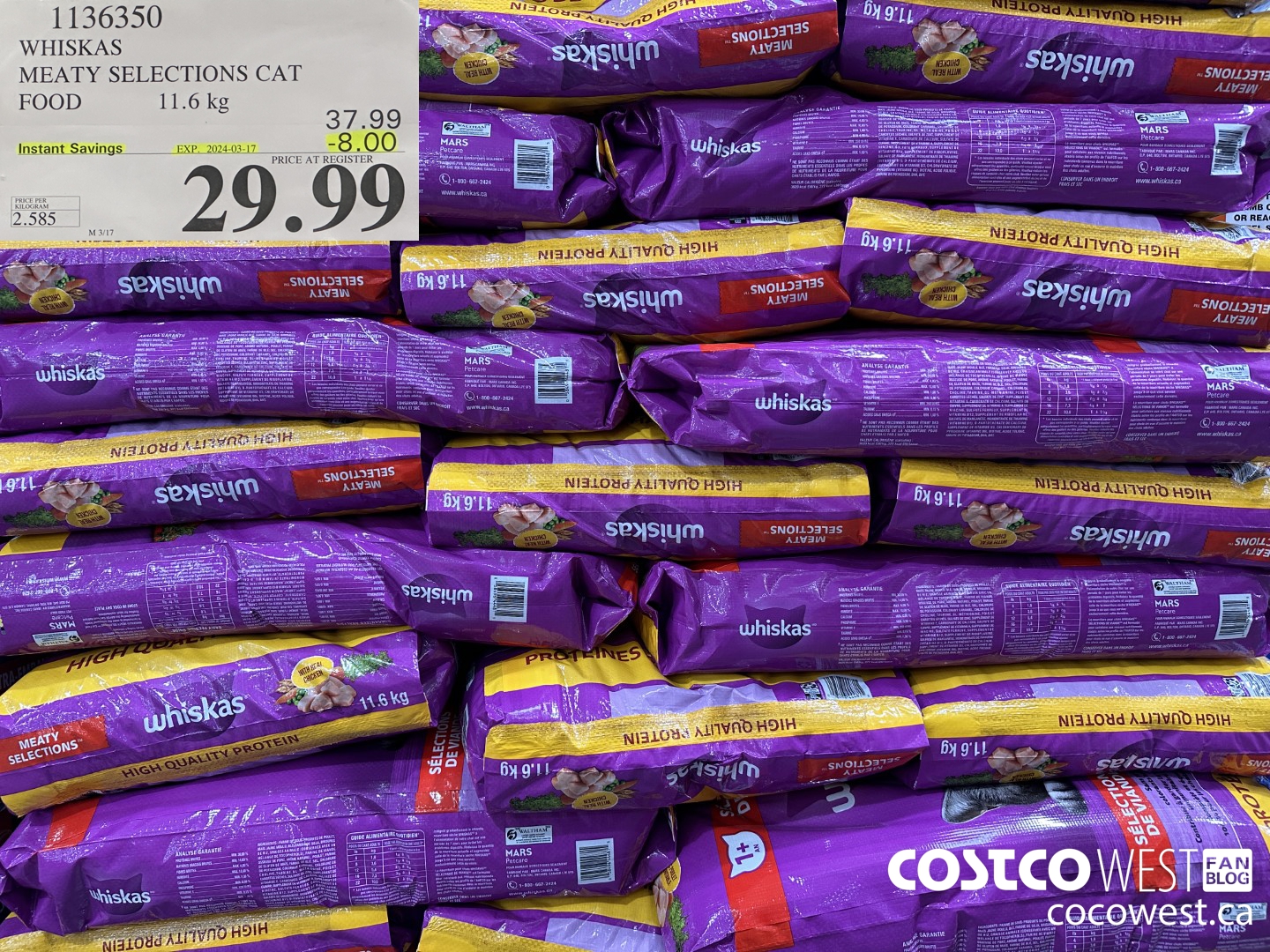 1136350 WHISKAS MEATY SELECTIONS CAT FOOD 11.6 kg ($8.00 INSTANT SAVINGS EXPIRES ON 2024-03-17) $29.99