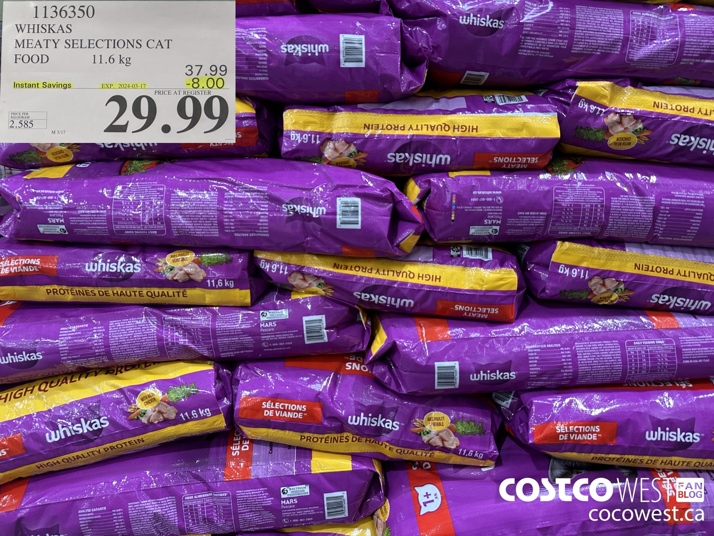 1136350 WHISKAS MEATY SELECTIONS CAT FOOD 11.6 kg ($8.00 INSTANT SAVINGS EXPIRES ON 2024-03-17) $29.99