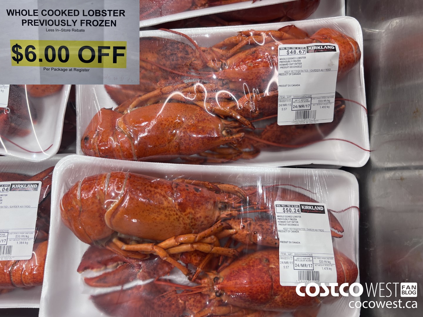 42448 WHOLE COOKED LOBSTER PREVIOUSLY FROZEN ($6.00 INSTANT SAVINGS)