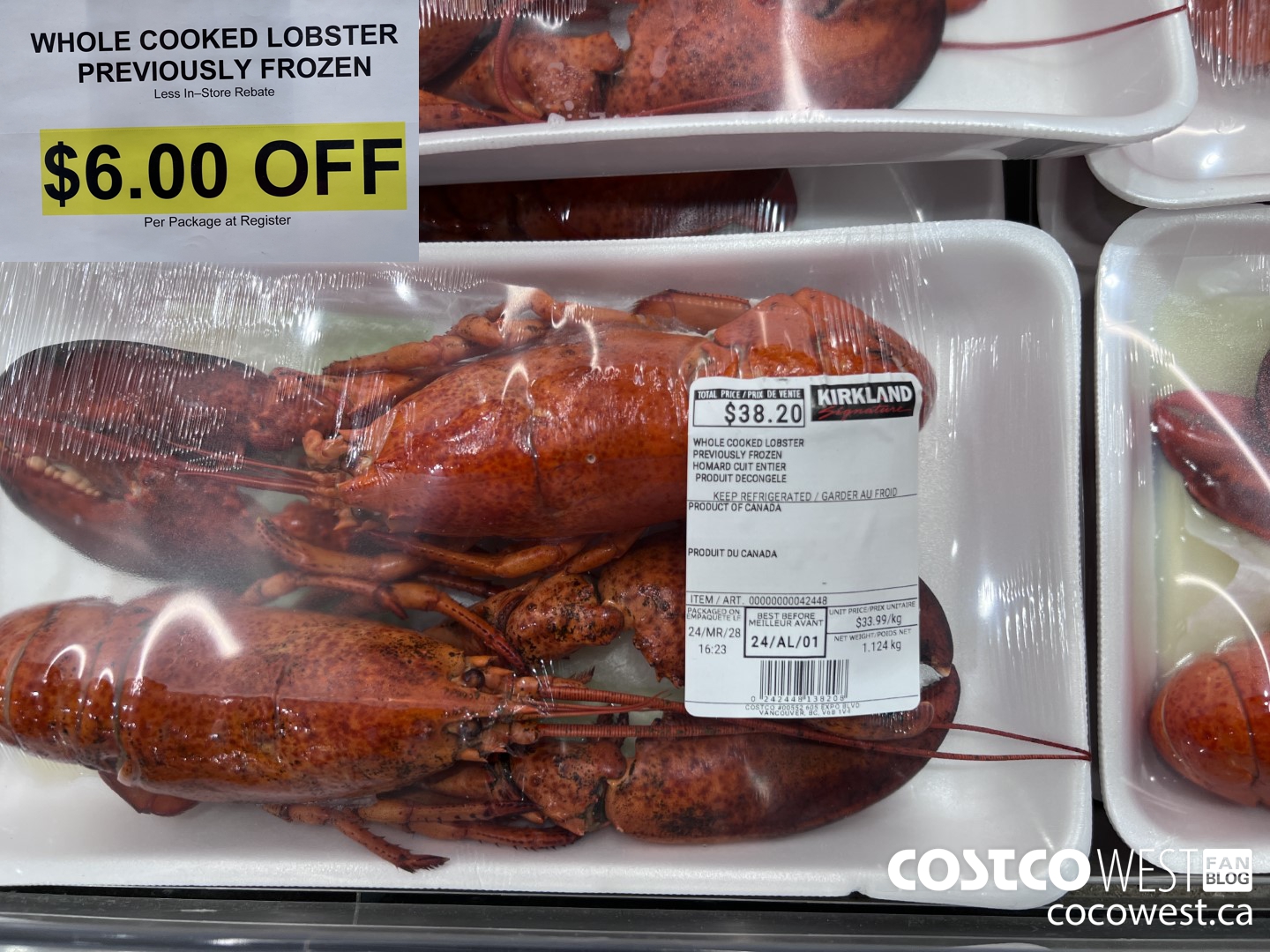 42448 WHOLE COOKED LOBSTER PREVIOUSLY FROZEN ($6.00 INSTANT SAVINGS)