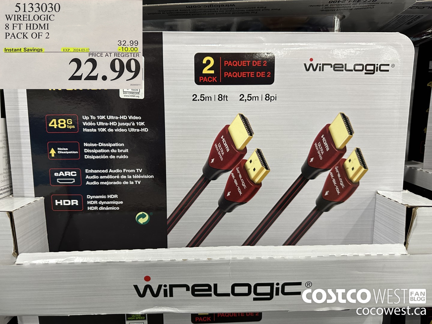 5133030 WIRELOGIC 8 FT HDMI PACK OF 2 ($10.00 INSTANT SAVINGS EXPIRES ON 2024-03-17) $22.99