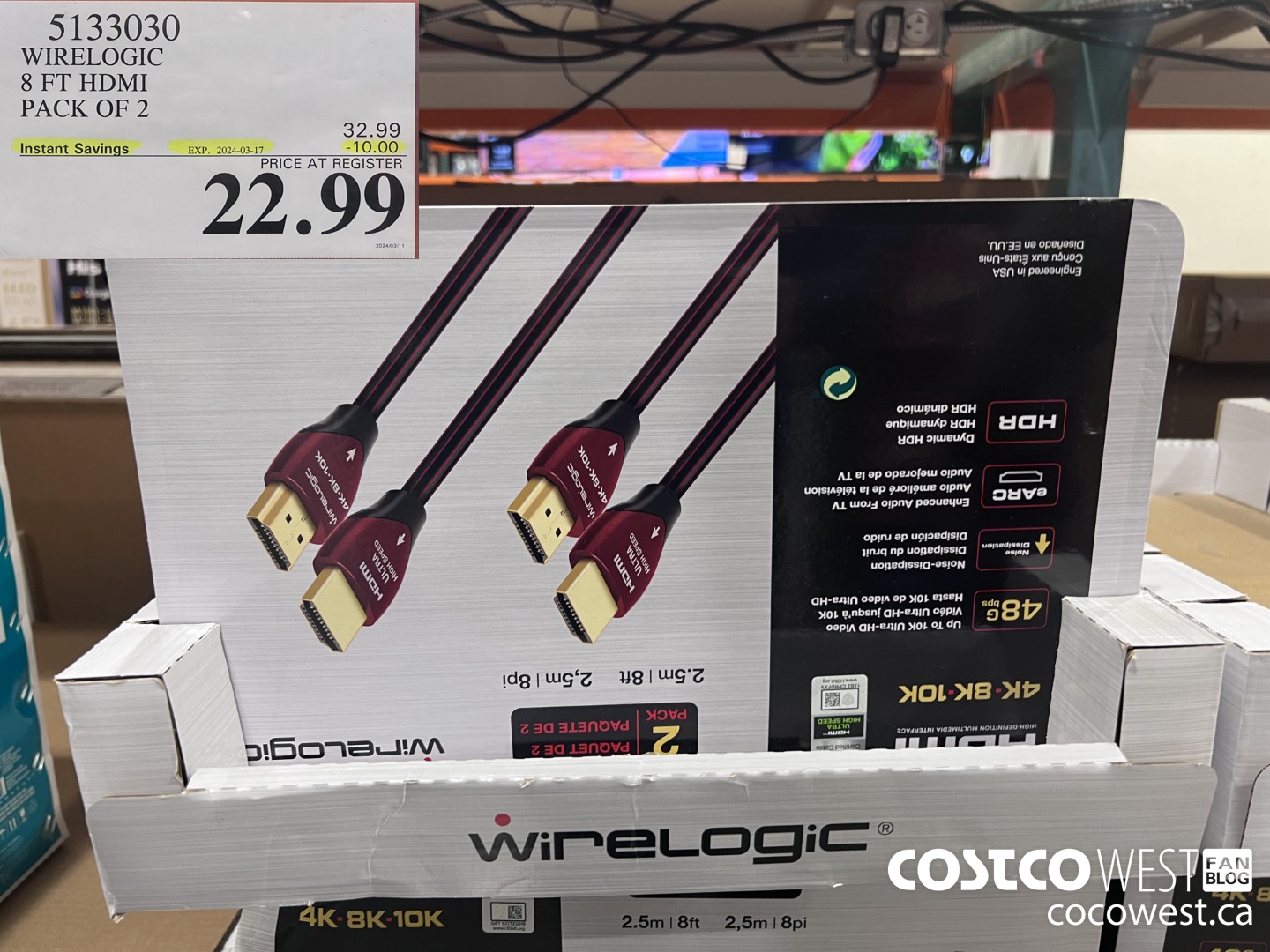 5133030 WIRELOGIC 8 FT HDMI PACK OF 2 ($10.00 INSTANT SAVINGS EXPIRES ON 2024-03-17) $22.99