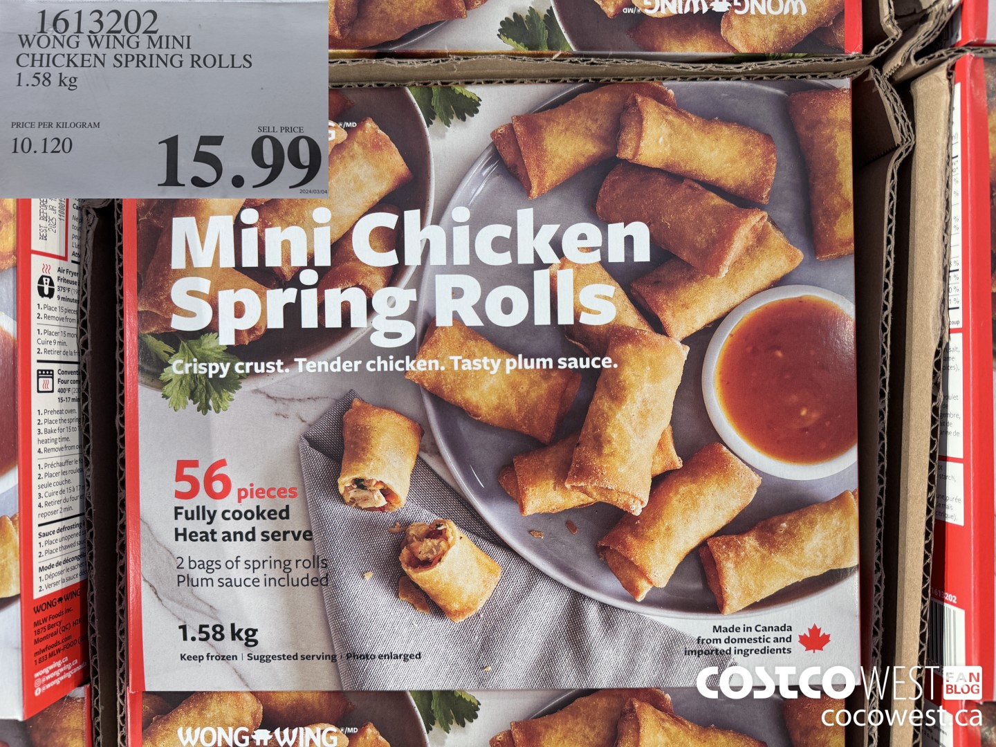 1613202 WONG WING MINI CHICKEN SPRING ROLLS 1.58 kg $15.99