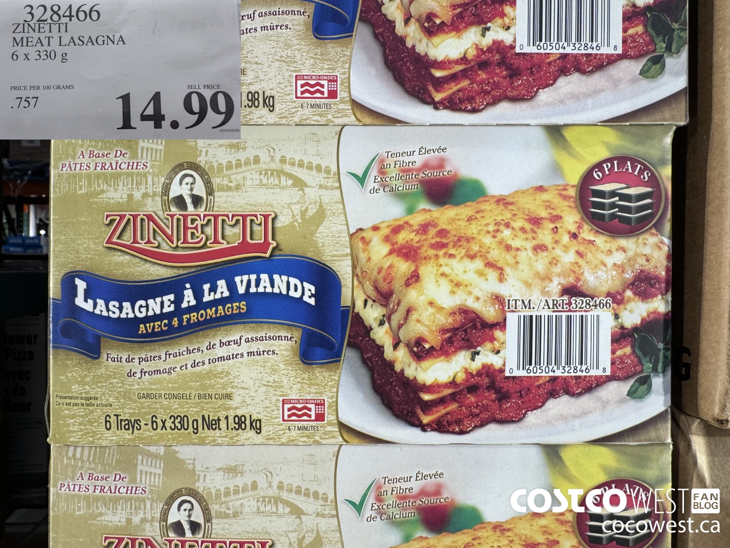 328466 ZINETTI MEAT LASAGNA 6 x 330 g $14.99