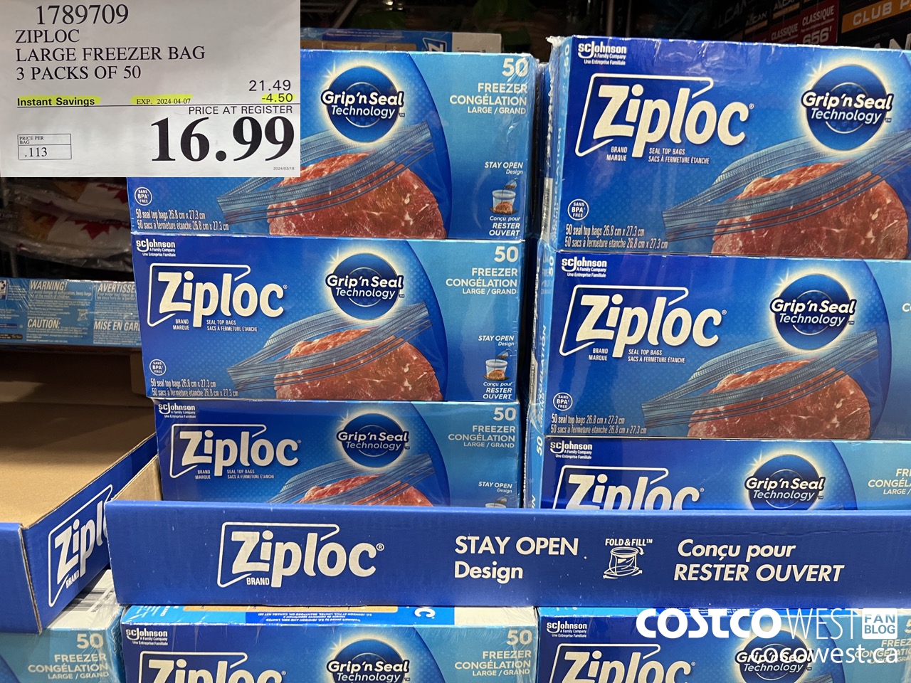 1789709 ZIPLOC LARGE FREEZER BAG 3 X 50 ($4.50 INSTANT SAVINGS EXPIRES ON 2024-04-07) $16.99