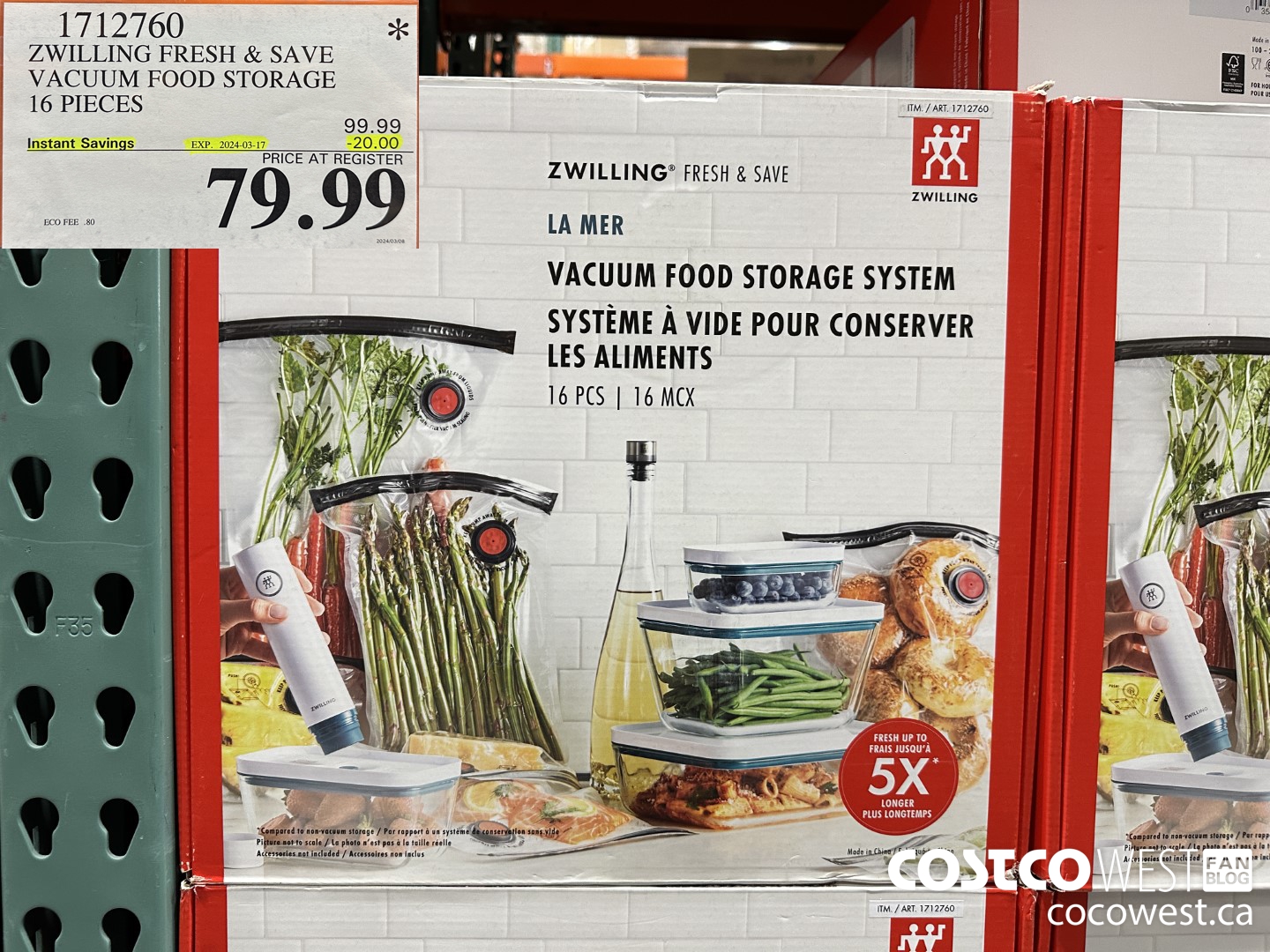 1712760 ZWILLING FRESH & SAVE VACUUM FOOD STORAGE 16 PIECES ($20.00 INSTANT SAVINGS EXPIRES ON 2024-03-17) $79.99
