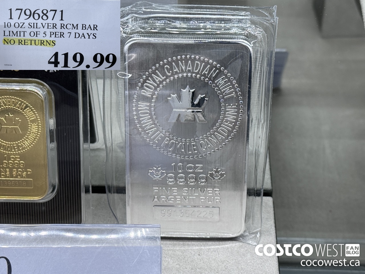 1796871 10 OZ SILVER RCM BAR LIMIT OF 5 PER 7 DAYS NO RETURNS $419.99