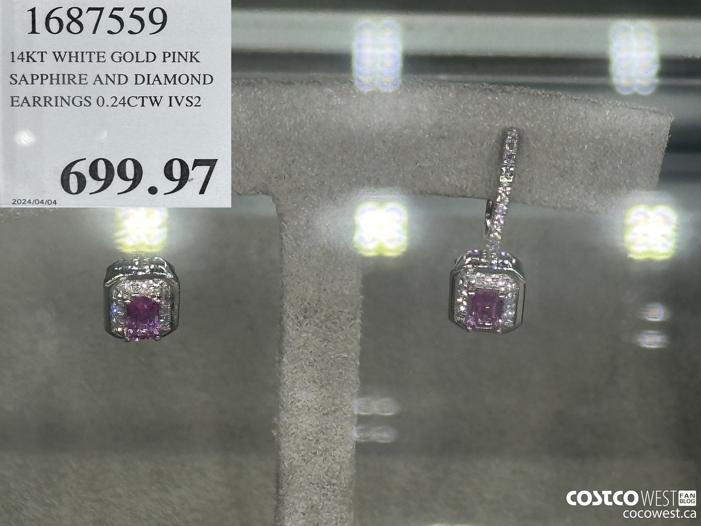 1687559 14KT WHITE GOLD PINK SAPPHIRE AND DIAMOND EARRINGS 0.24CTW IVS2 $699.97