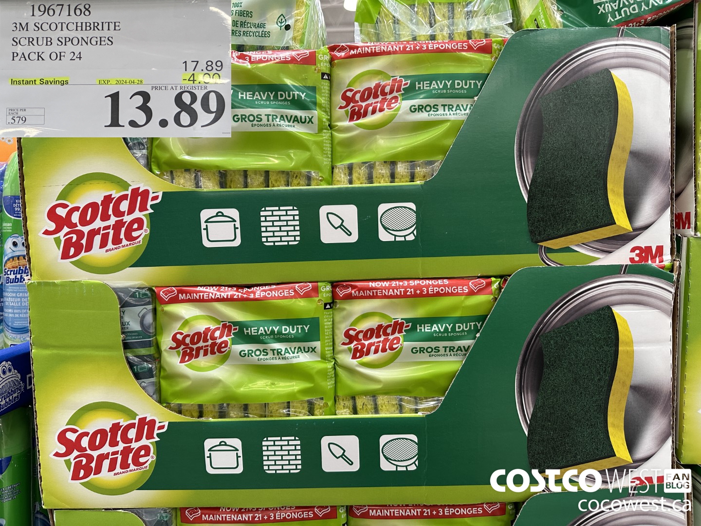 1967168 3M SCOTCHBRITE SCRUB SPONGES PACK OF 24 ($4.00 INSTANT SAVINGS EXPIRES ON 2024-04-28) $13.89