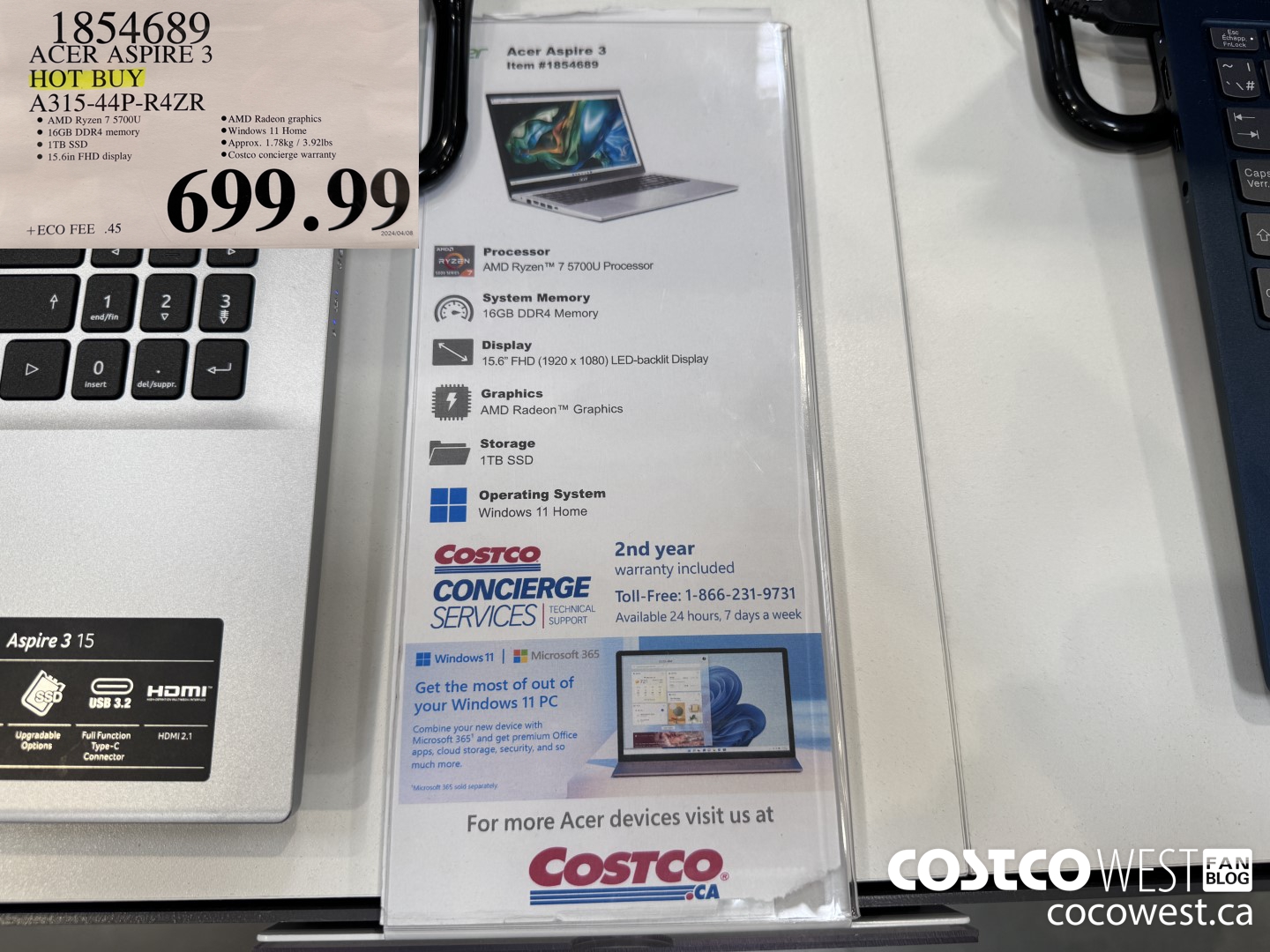 1854689 ACER ASPIRE 3 A315-44P-R4ZR $699.99