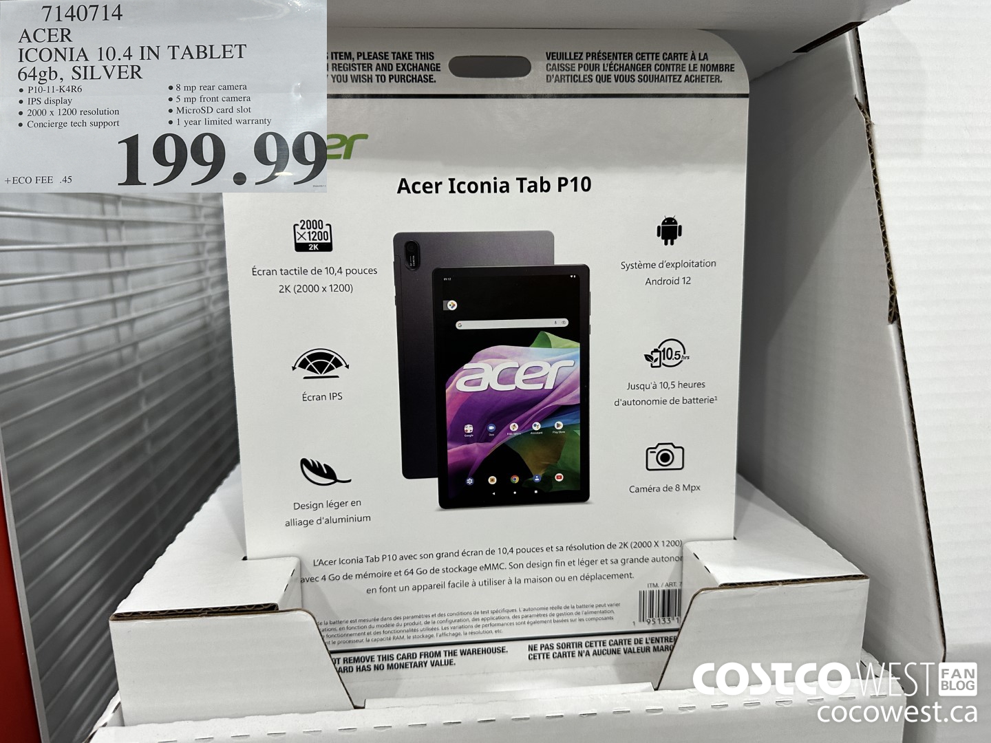 7140714 ACER ICONIA 10.4 IN TABLET 64GB SILVER $199.99