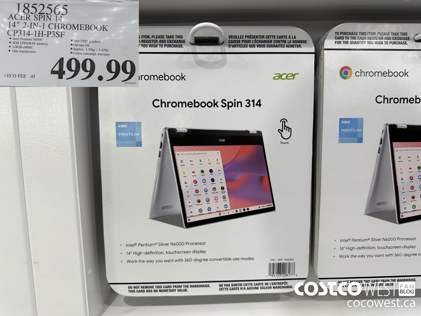 1852565 ACER SPIN 14 14-IN CHROMEBOOK CP314-1H-P3SF $499.99