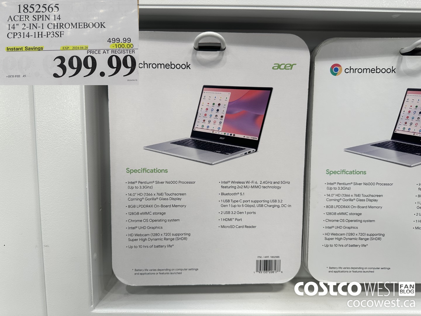 1852565 ACER SPIN 14 14-IN CHROMEBOOK CP314-1H-P3SF ($100.00 INSTANT SAVINGS EXPIRES ON 2024-04-28) $399.99