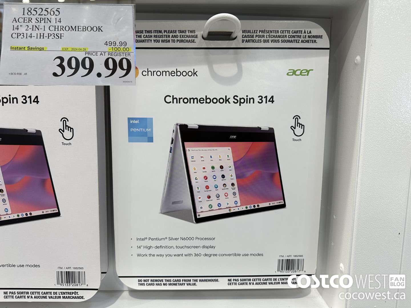 1852565 ACER SPIN 14 14-IN CHROMEBOOK CP314-1H-P3SF ($100.00 INSTANT SAVINGS EXPIRES ON 2024-04-28) $399.99