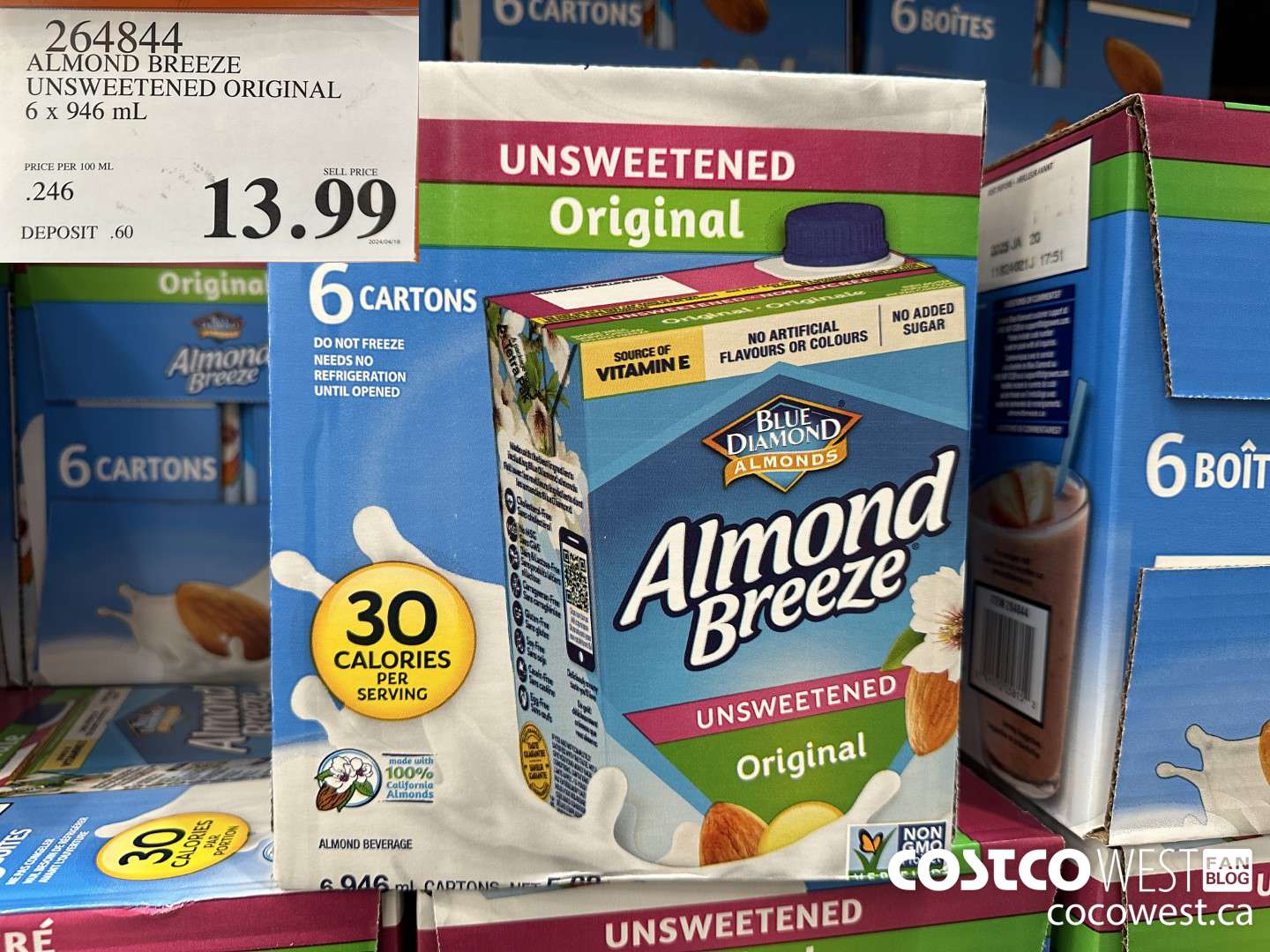264844 ALMOND BREEZE UNSWEETENED ORIGINAL 6 X 946 ML $13.99