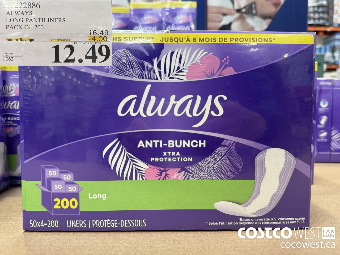 222886 ALWAYS DRI-LINERS LONG PANTILINERS PACK OF 200 ($4.00 INSTANT SAVINGS EXPIRES ON 2024-05-05) $12.49