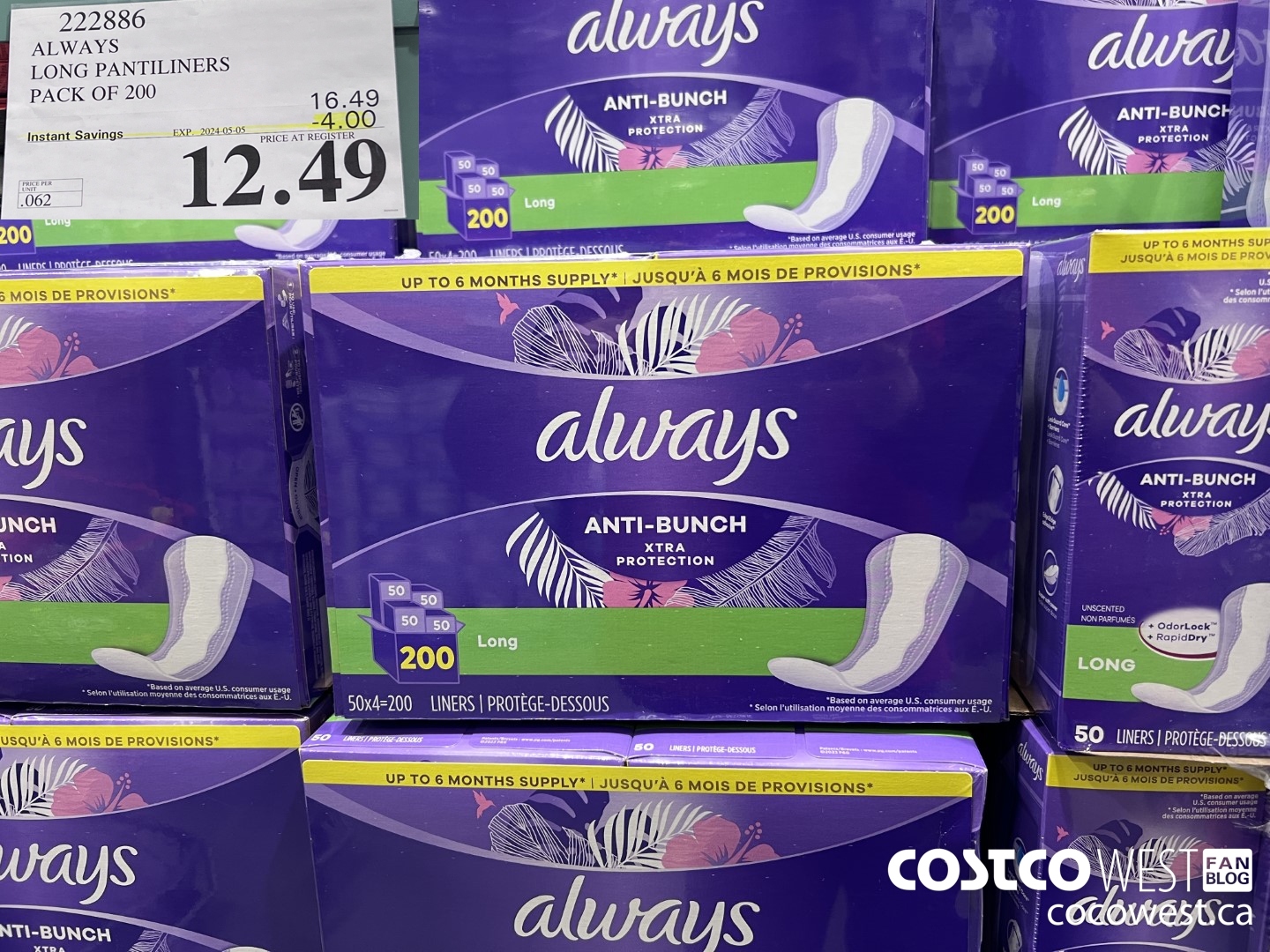 222886 ALWAYS DRI-LINERS LONG PANTILINERS PACK OF 200 ($4.00 INSTANT SAVINGS EXPIRES ON 2024-05-05) $12.49