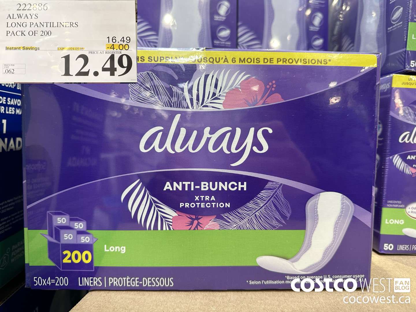 222886 ALWAYS DRI-LINERS LONG PANTILINERS PACK OF 200 ($4.00 INSTANT SAVINGS EXPIRES ON 2024-05-05) $12.49