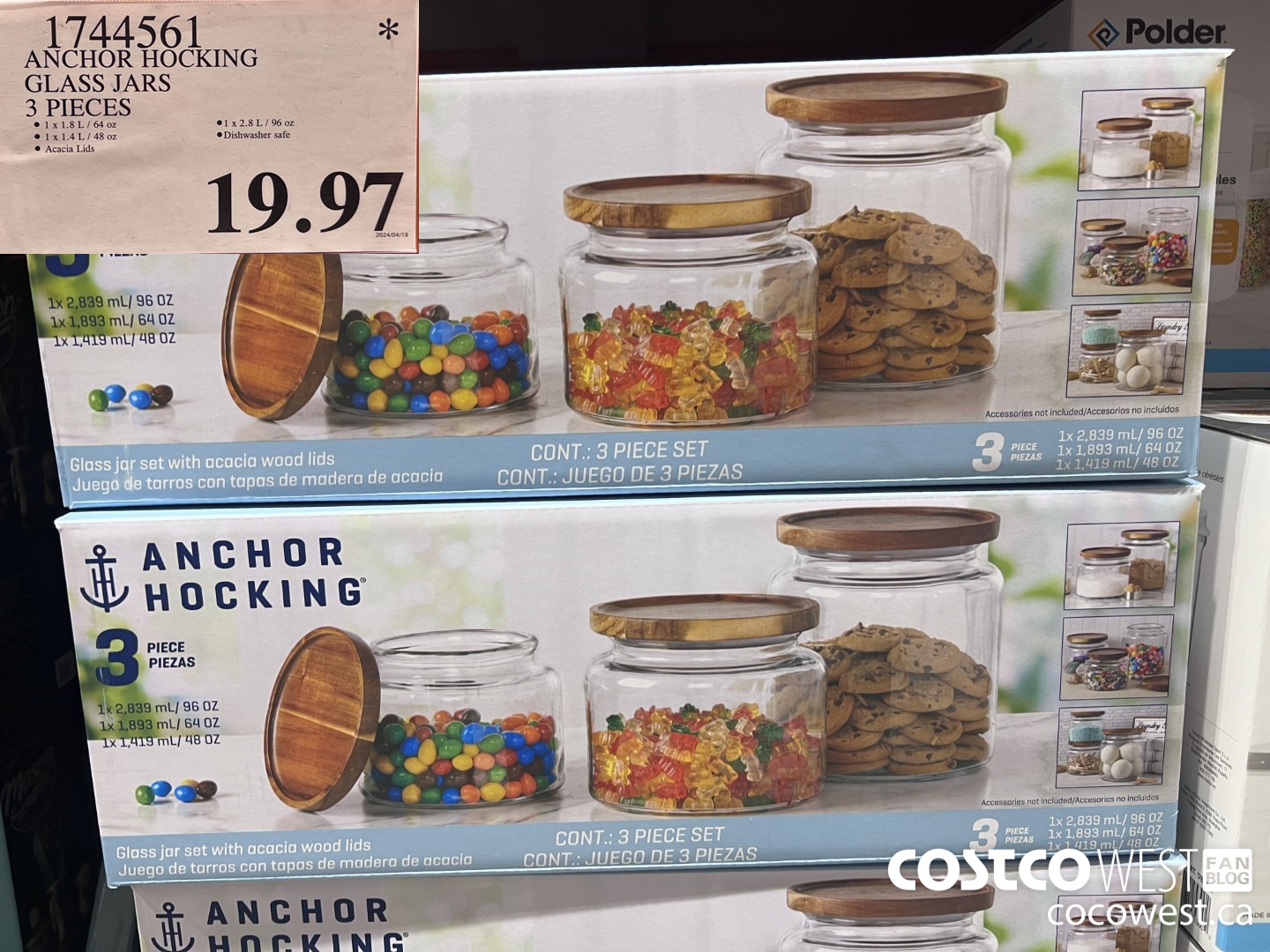 1744561 ANCHOR HOCKING 3-PIECE GLASS JARS SET $19.97