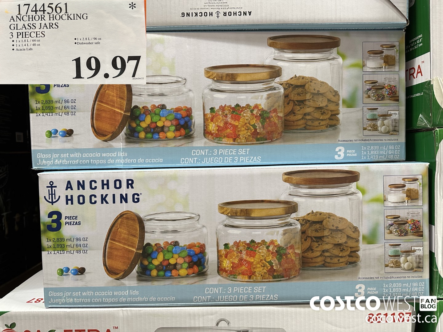 1744561 ANCHOR HOCKING 3-PIECE GLASS JARS SET $19.97