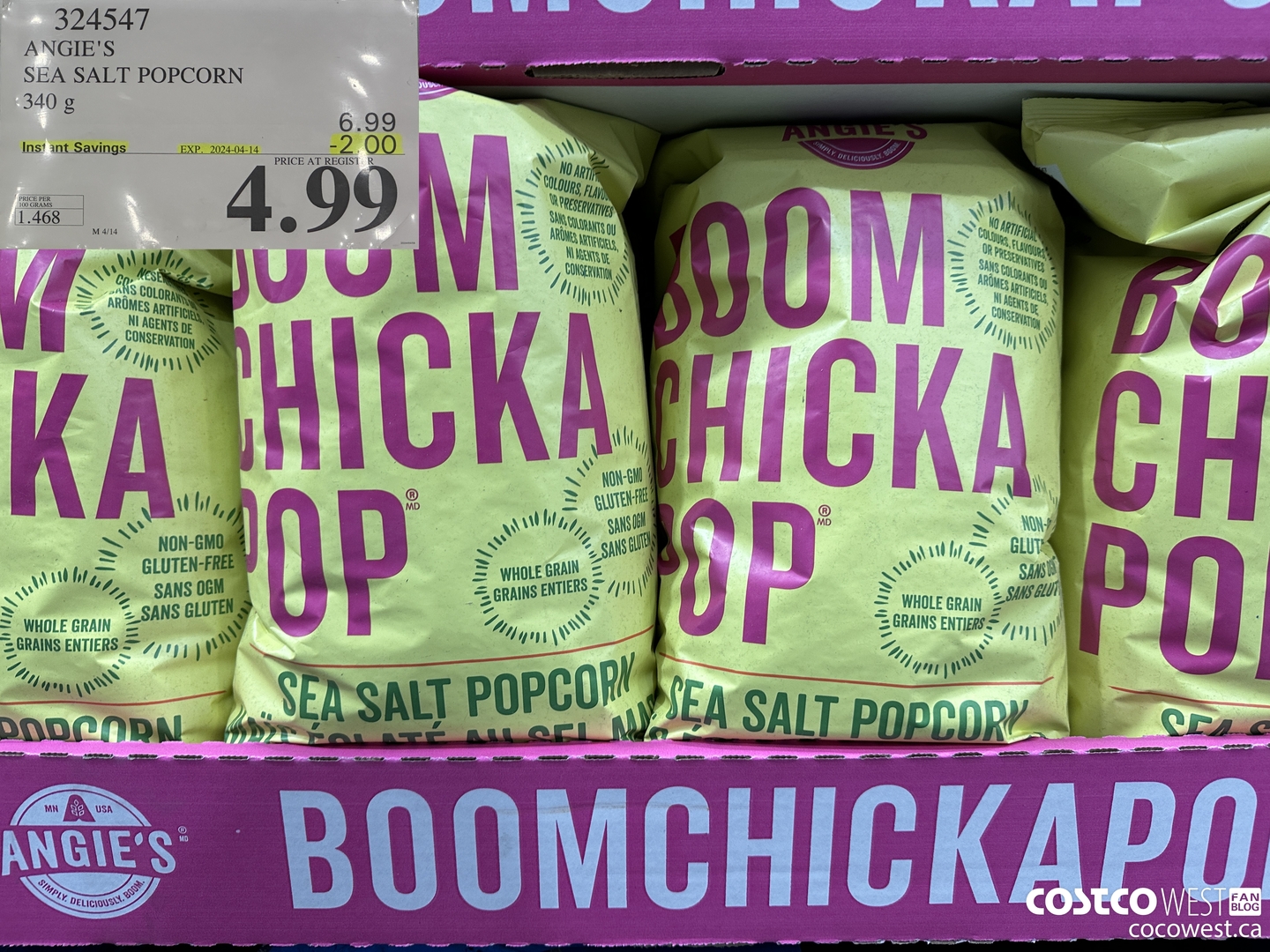 324547 ANGIE'S SEA SALT POPCORN 340 G ($2.00 INSTANT SAVINGS EXPIRES ON 2024-04-14) $4.99