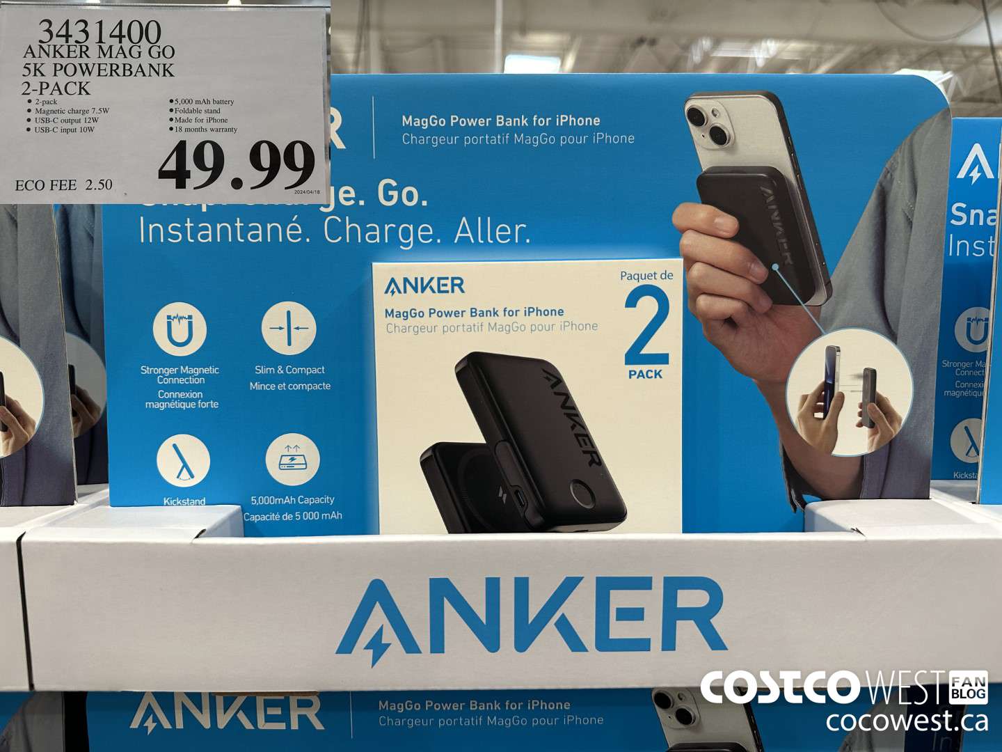 3431400 ANKER MAG GO 5K POWERBANK 2-PACK $49.99