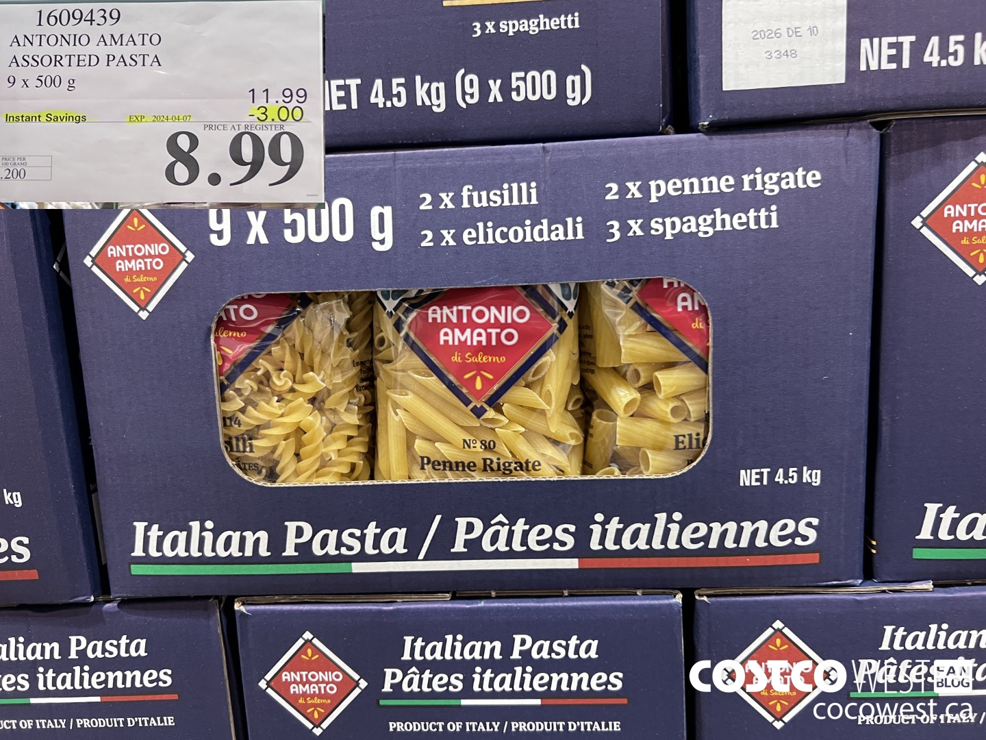 1609439 ANTONIO AMATO ASSORTED PASTA 9 X 500 G ($3.00 INSTANT SAVINGS EXPIRES ON 2024-04-07) $8.99
