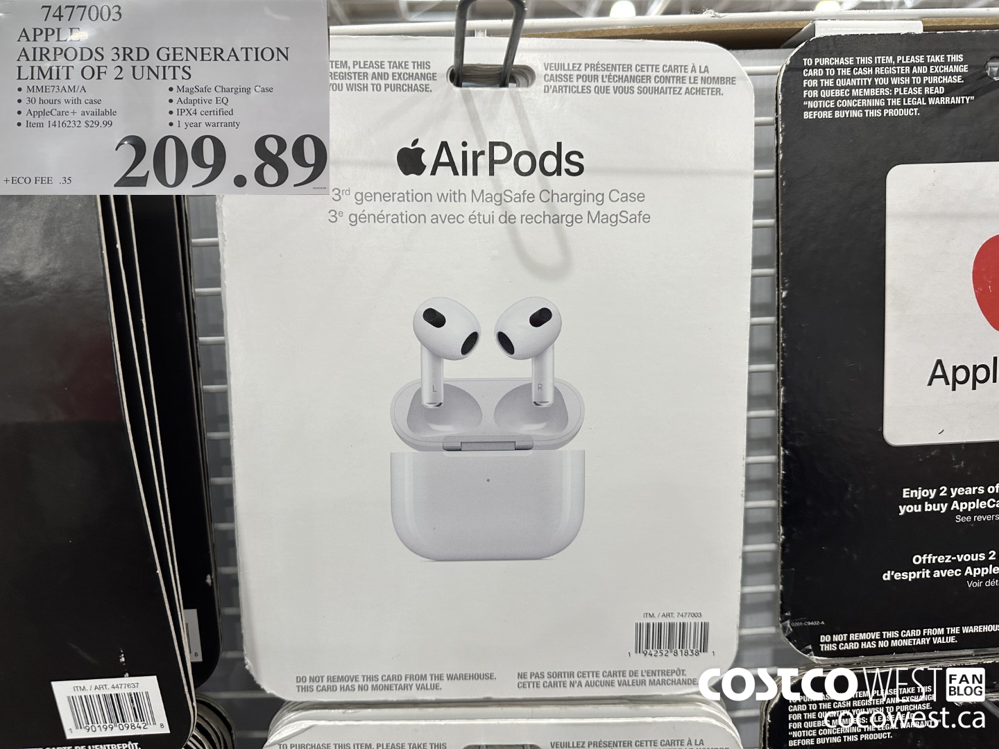 7477003 APPLE AIRPODS 3RD GENERATION $209.89