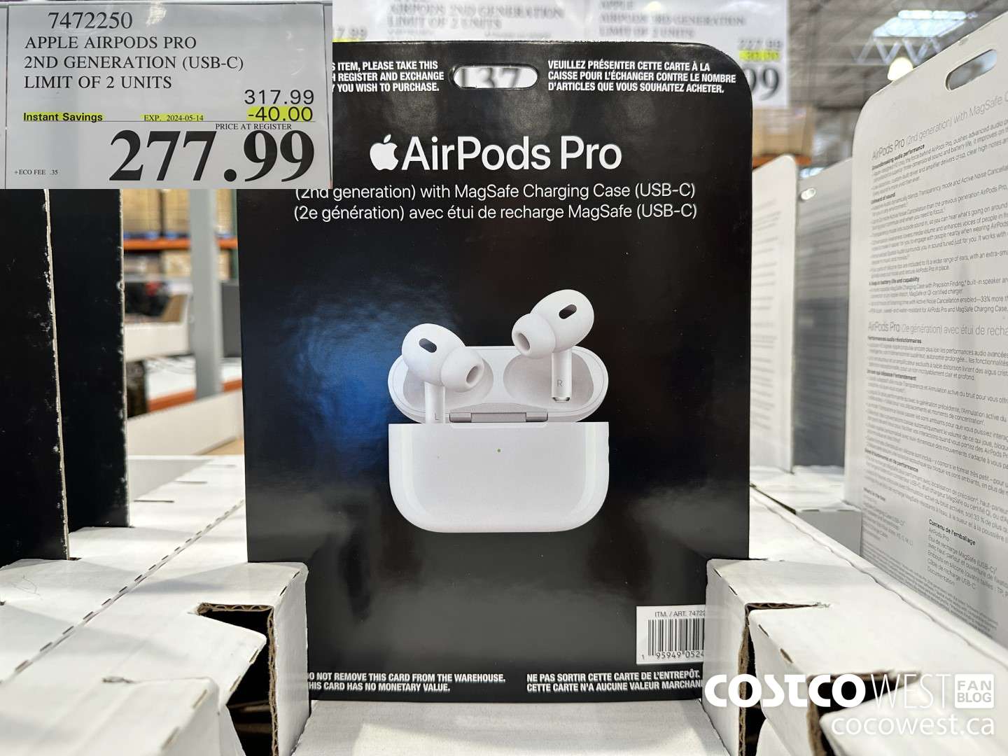 7472250 APPLE AIRPODS PRO 2ND GENERATION (USB-C) ($40.00 INSTANT SAVINGS EXPIRES ON 2024-05-14) $277.99