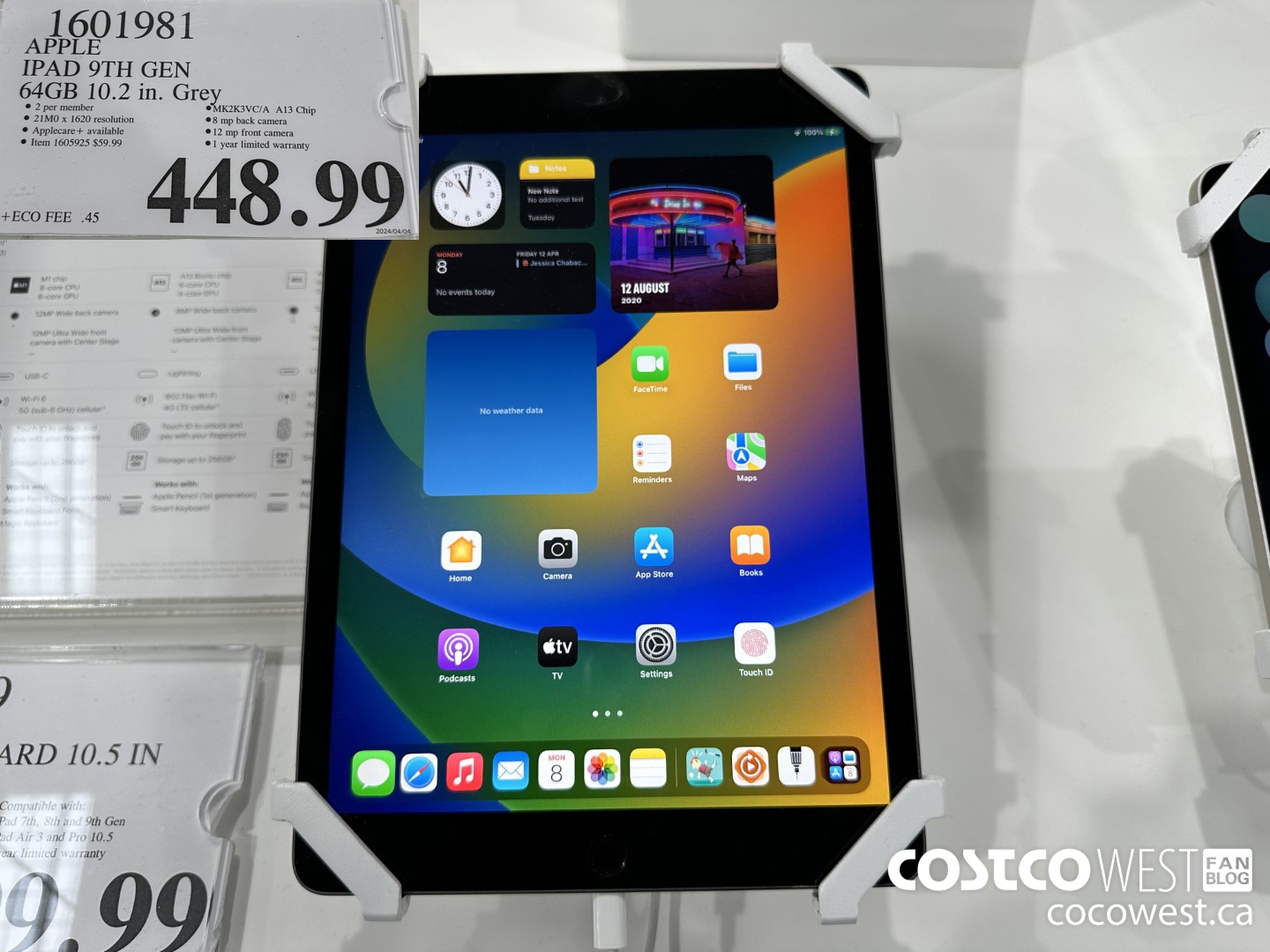 1601981 APPLE IPAD 9TH GEN 64GB 10.2 IN. GREY $448.99