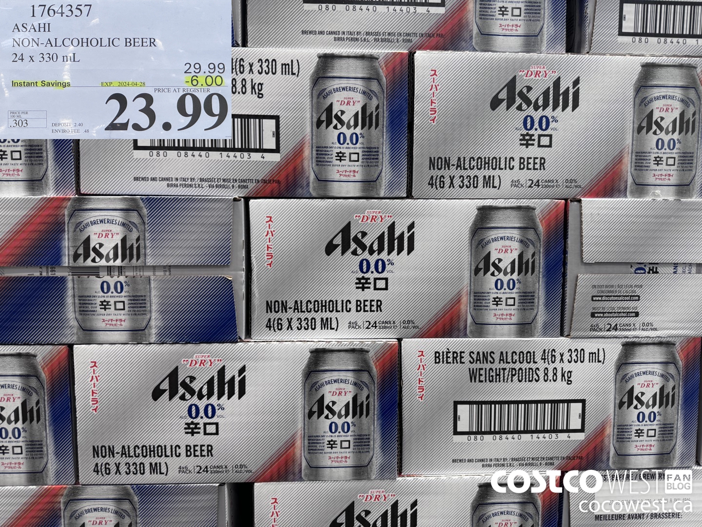 1764357 ASAHI ALCOHOL-FREE BEER 24 X 330 ML ($6.00 INSTANT SAVINGS EXPIRES ON 2024-04-28) $23.99