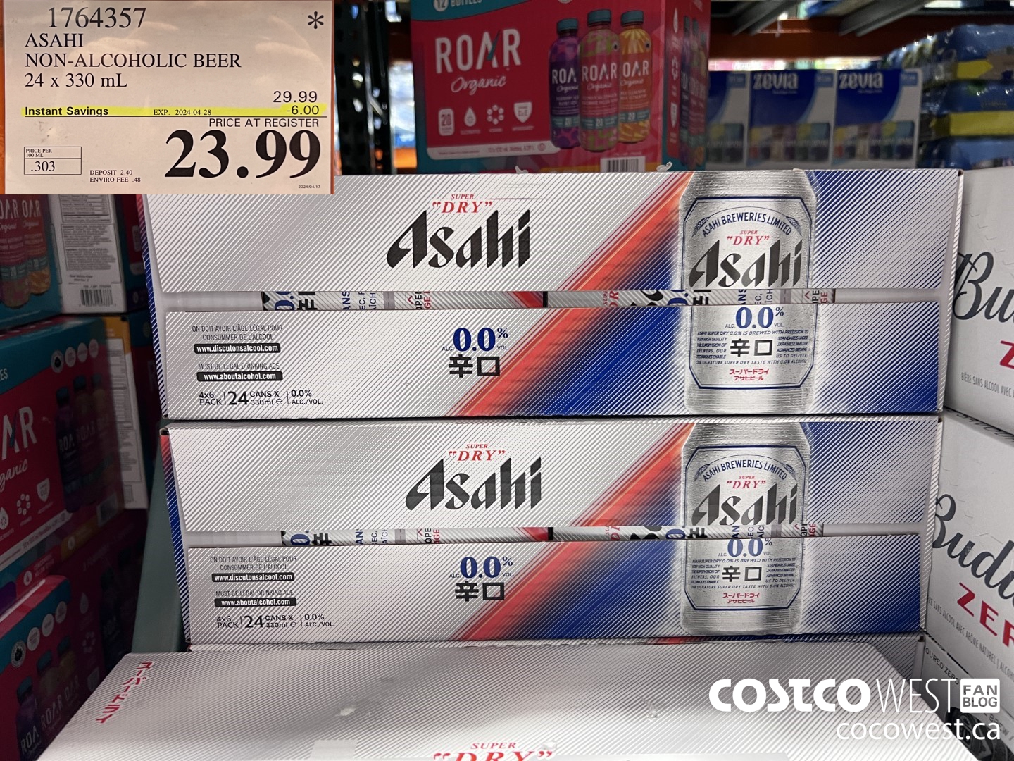 1764357 ASAHI ALCOHOL-FREE BEER 24 X 330 ML ($6.00 INSTANT SAVINGS EXPIRES ON 2024-04-28) $23.99