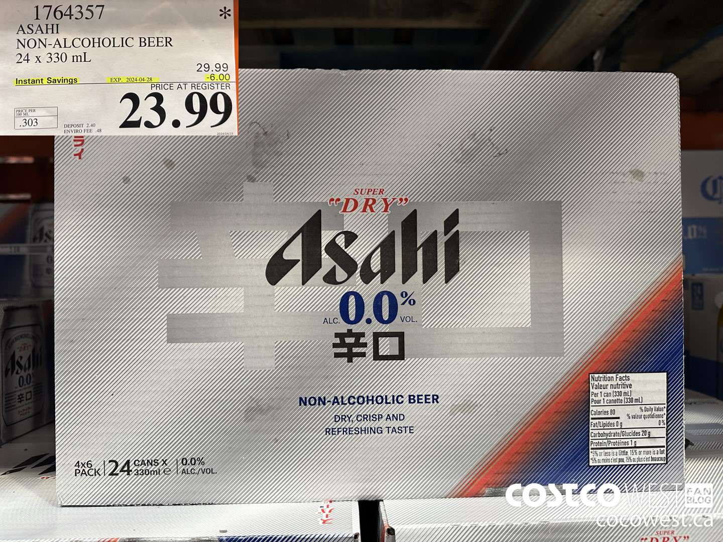1764357 ASAHI ALCOHOL-FREE BEER 24 X 330 ML ($6.00 INSTANT SAVINGS EXPIRES ON 2024-04-28) $23.99