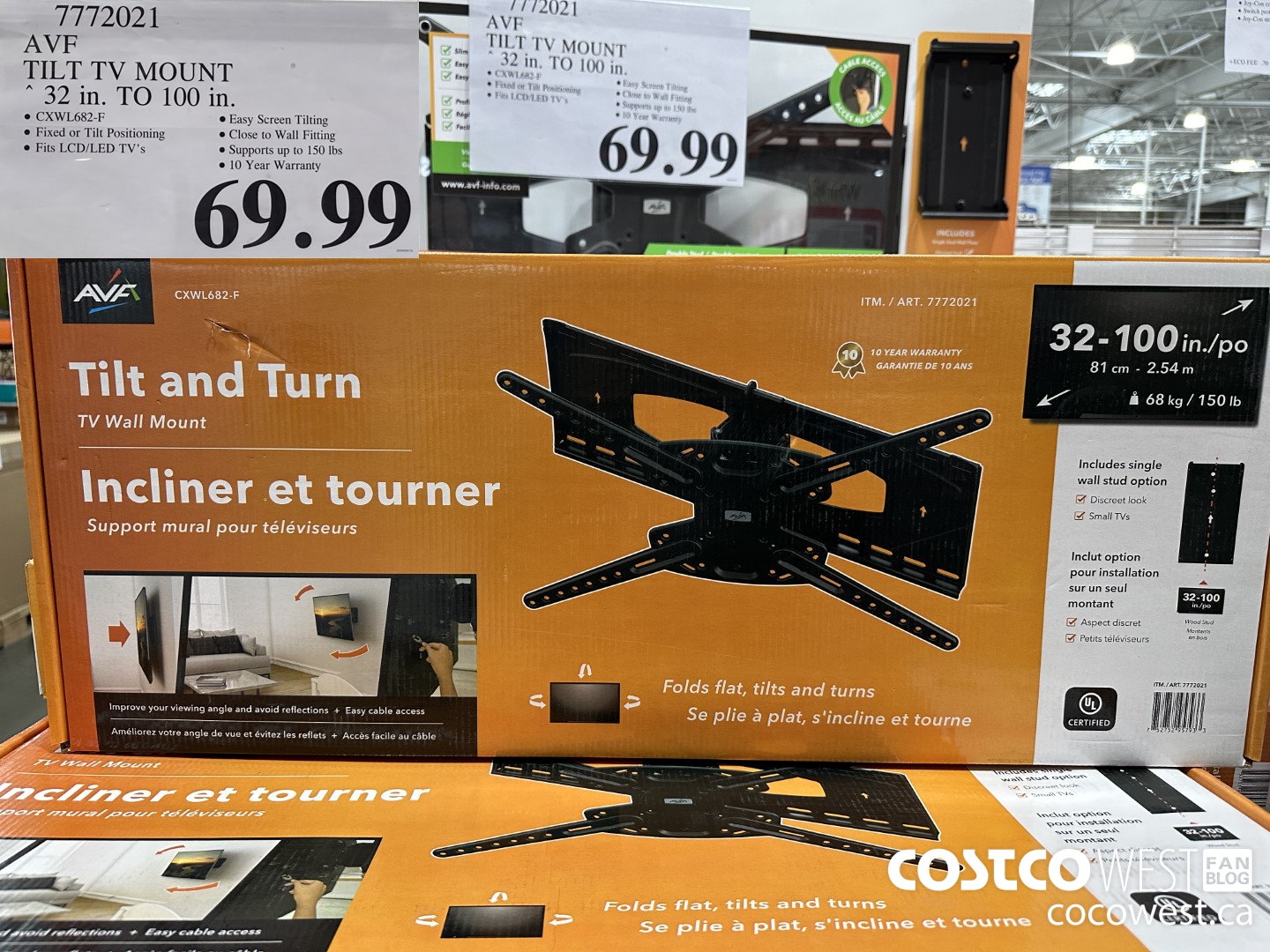 7772021 AVF TILT TV MOUNT 32 in. TO 100 in. $69.99