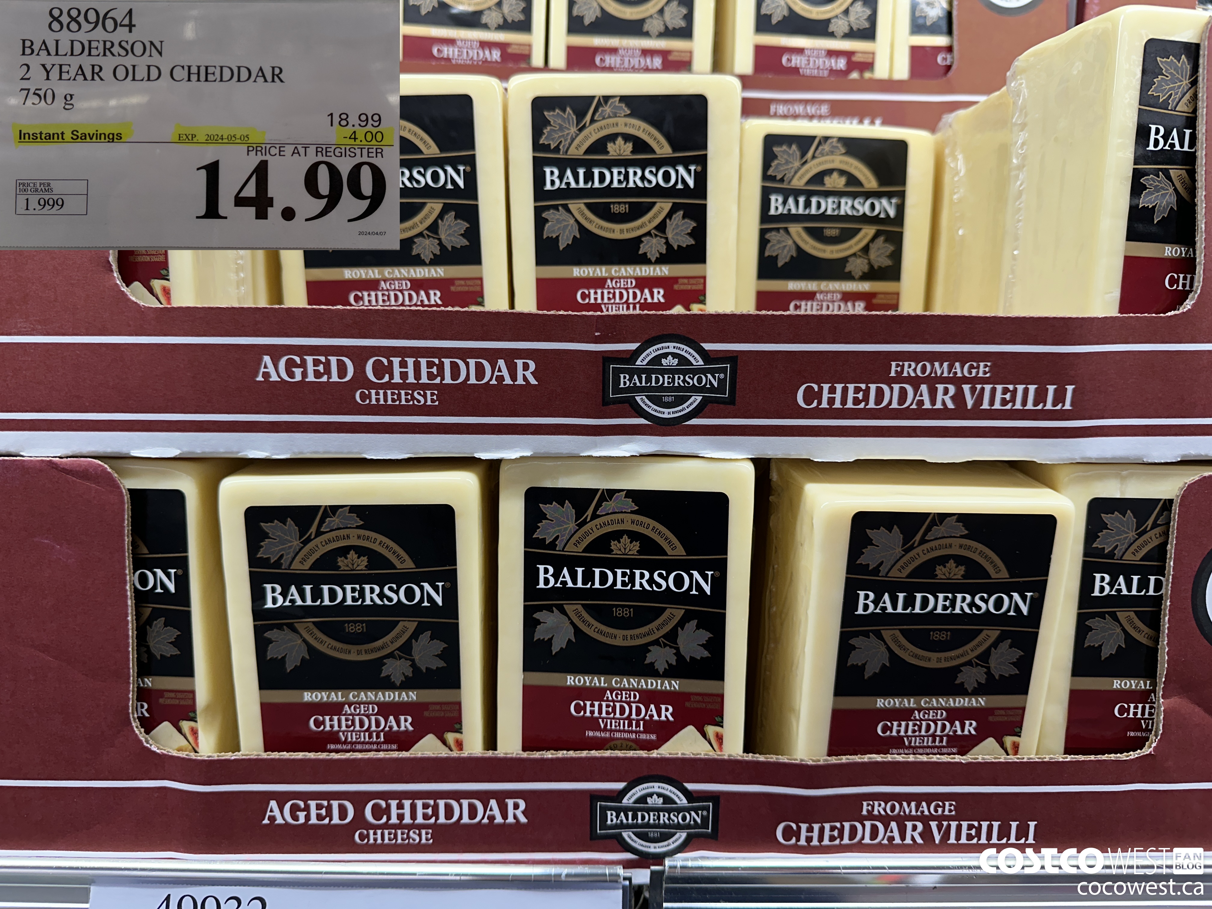 88964 BALDERSON 2 YEAR OLD CHEDDAR 750 g ($4.00 INSTANT SAVINGS EXPIRES ON 2024-05-05) $14.99