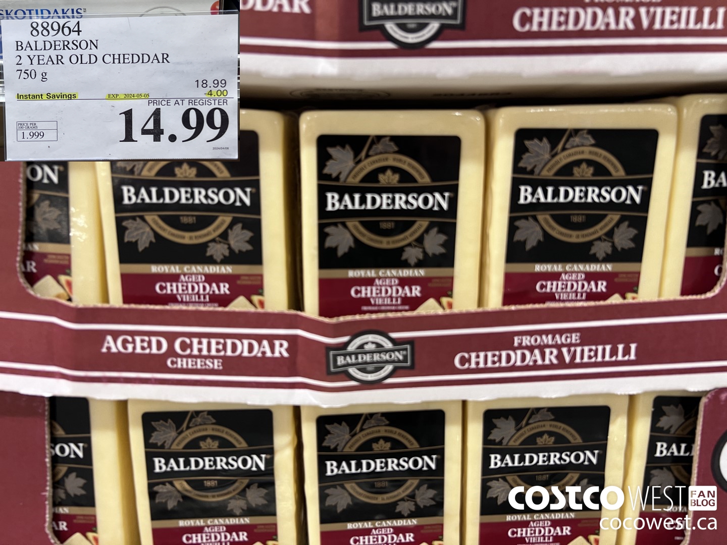 88964 BALDERSON 2 YEAR OLD CHEDDAR 750 g ($4.00 INSTANT SAVINGS EXPIRES ON 2024-05-05) $14.99