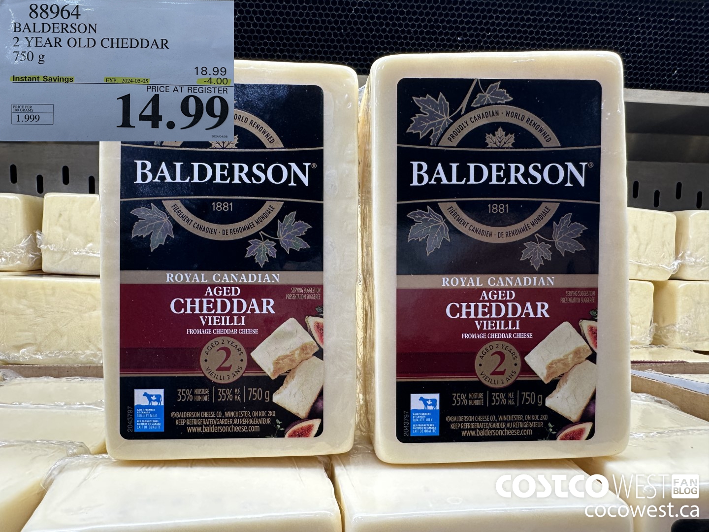 88964 BALDERSON 2 YEAR OLD CHEDDAR 750 g ($4.00 INSTANT SAVINGS EXPIRES ON 2024-05-05) $14.99