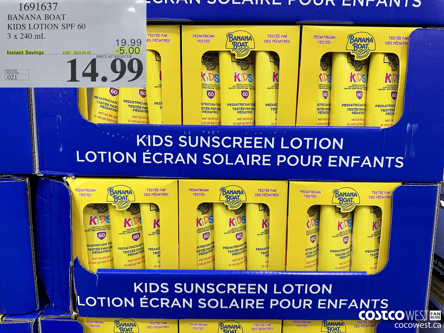 1691637 BANANA BOAT KIDS SUNSCREEN LOTION SPF60 3 x 240mL ($5.00 INSTANT SAVINGS EXPIRES ON 2024-05-05) $14.99