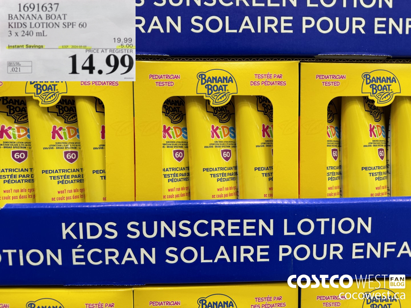 1691637 BANANA BOAT KIDS SUNSCREEN LOTION SPF60 3 x 240mL ($5.00 INSTANT SAVINGS EXPIRES ON 2024-05-05) $14.99