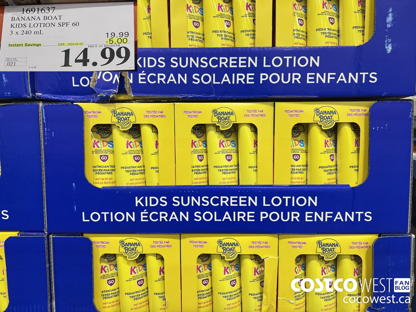 1691637 BANANA BOAT KIDS SUNSCREEN LOTION SPF60 3 x 240mL ($5.00 INSTANT SAVINGS EXPIRES ON 2024-05-05) $14.99