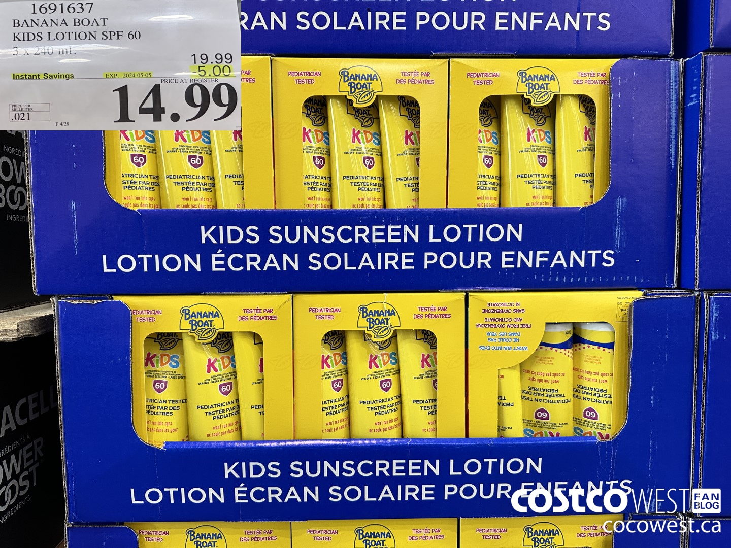 1691637 BANANA BOAT KIDS SUNSCREEN LOTION SPF60 3 x 240mL ($5.00 INSTANT SAVINGS EXPIRES ON 2024-05-05) $14.99