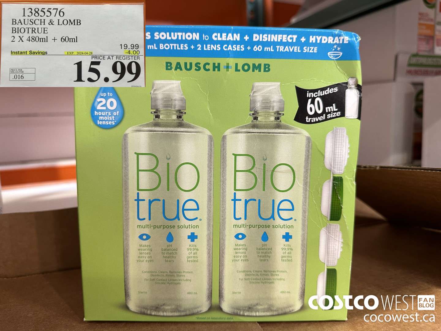 1385576 BAUSCH & LOMB BIOTRUE 2 X 480 ML + 60 ML ($4.00 INSTANT SAVINGS EXPIRES ON 2024-04-28) $15.99