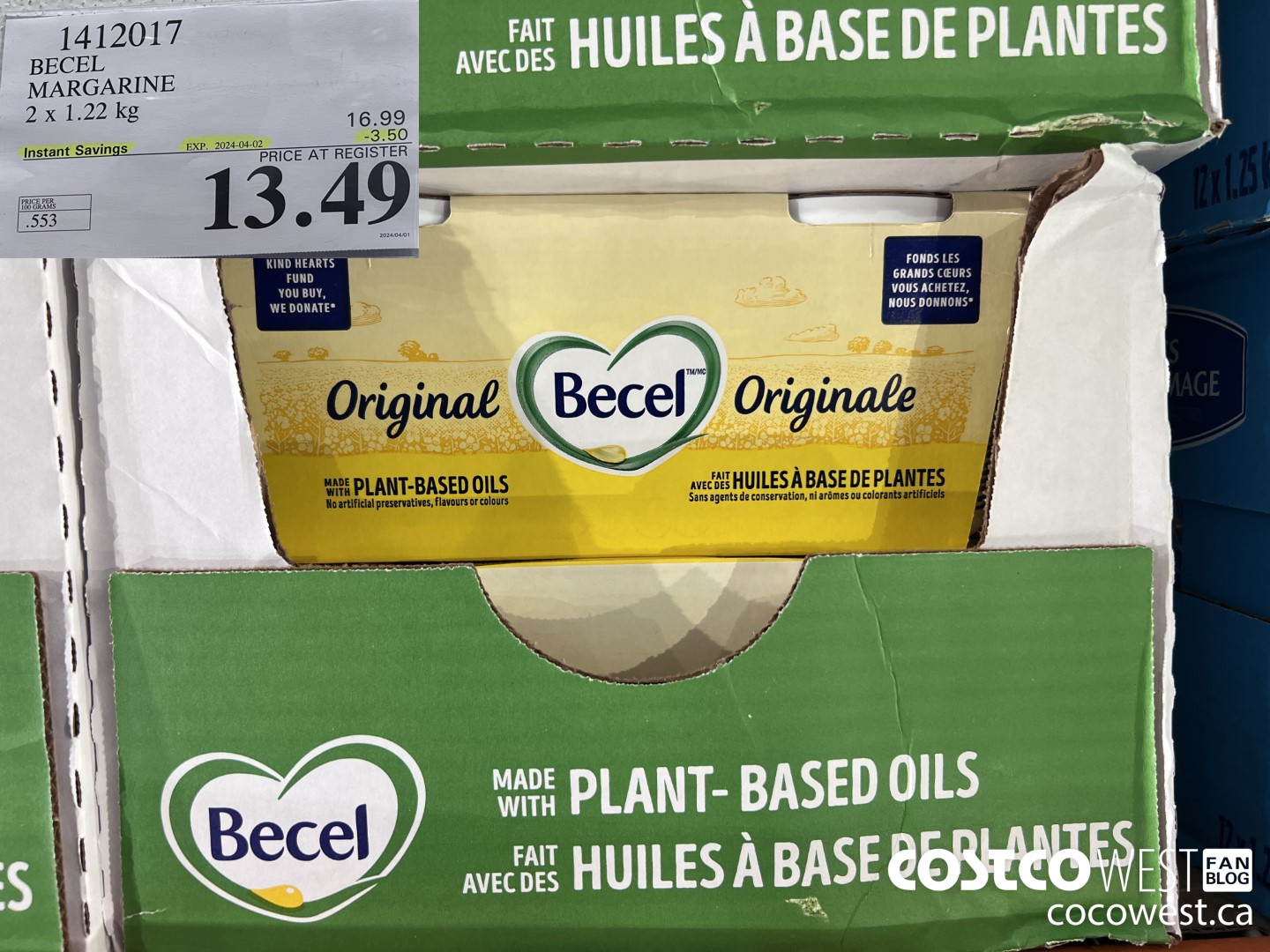1412017 BECEL MARGARINE 2 x 1.22 kg ($3.50 INSTANT SAVINGS EXPIRES ON 2024-04-02) $13.49