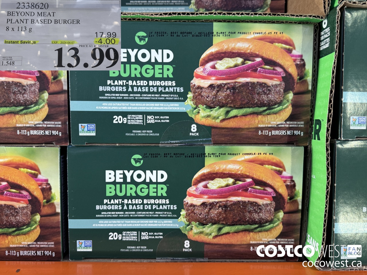 2338620 BEYOND MEAT PLANT BASED BURGER 8 x 113 g ($4.00 INSTANT SAVINGS EXPIRES ON 2024-04-07) $13.99