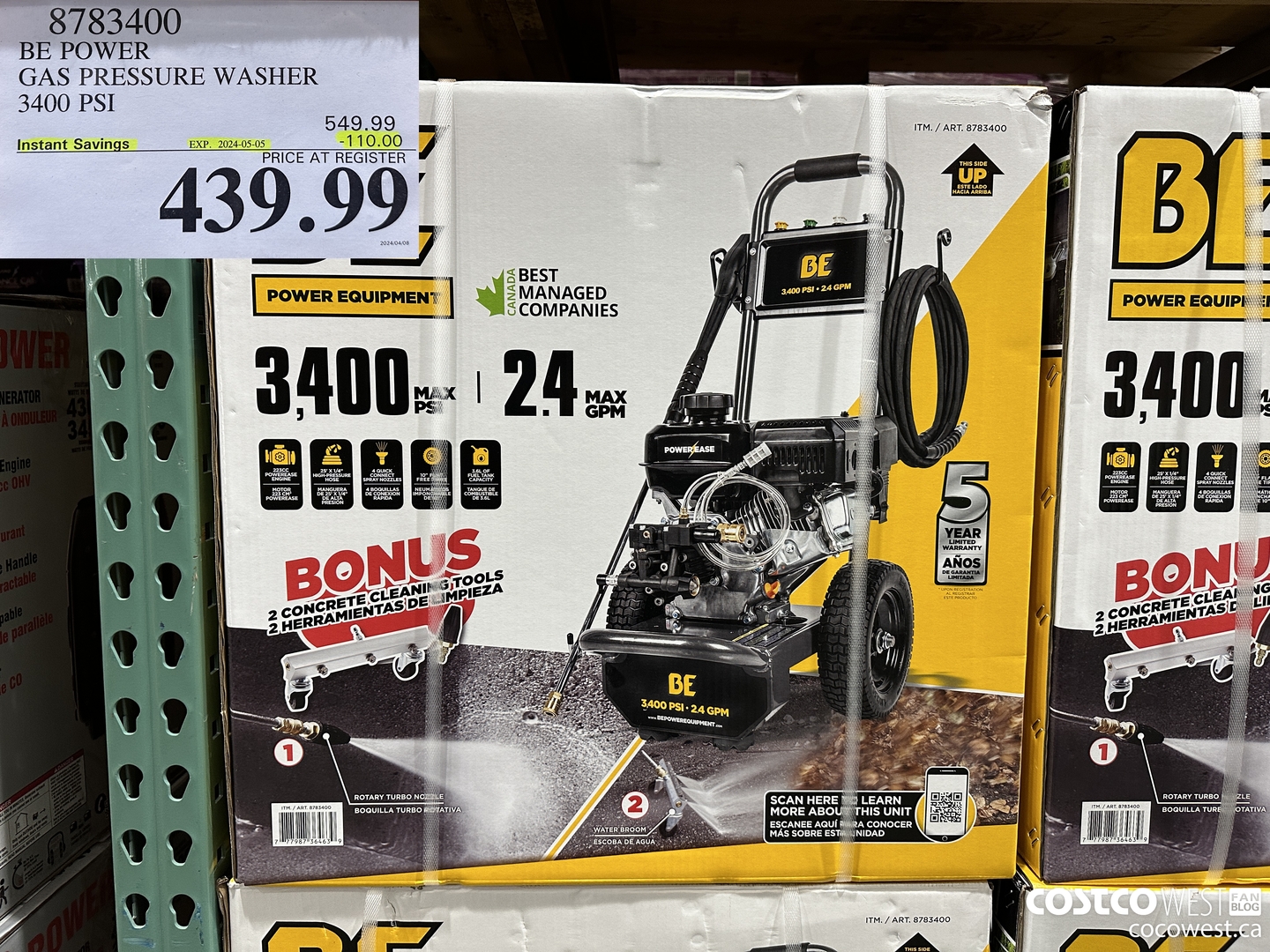 8783400 BE POWER PRESSURE WASHER 3400 PSI ($110.00 INSTANT SAVINGS EXPIRES ON 2024-05-05) $439.99