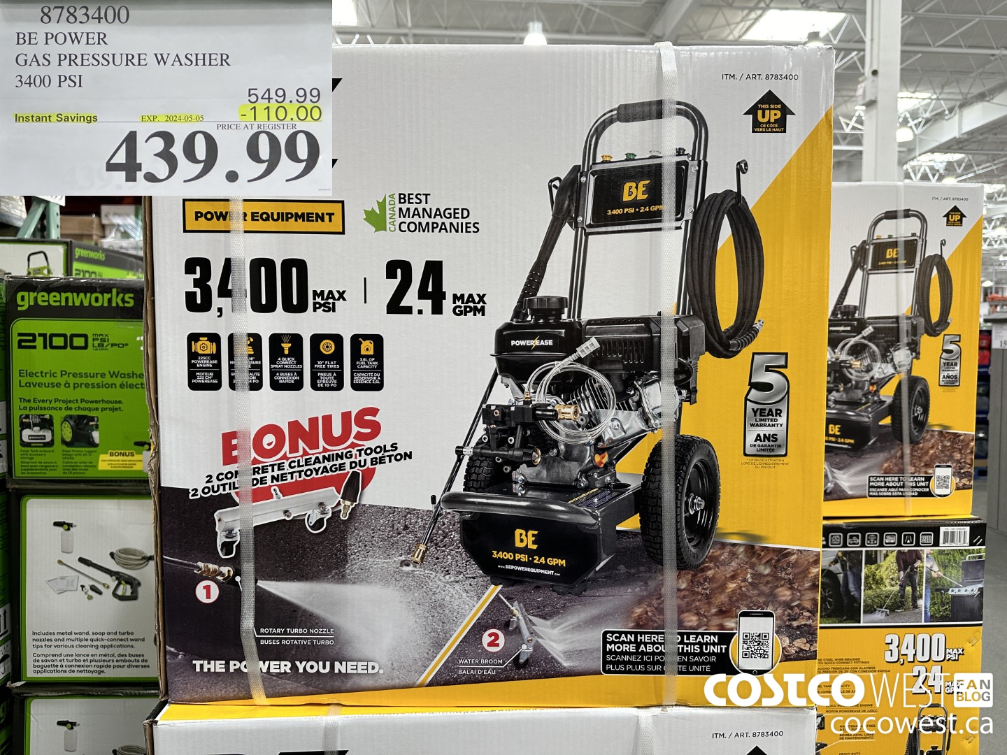 8783400 BE POWER PRESSURE WASHER 3400 PSI ($110.00 INSTANT SAVINGS EXPIRES ON 2024-05-05) $439.99
