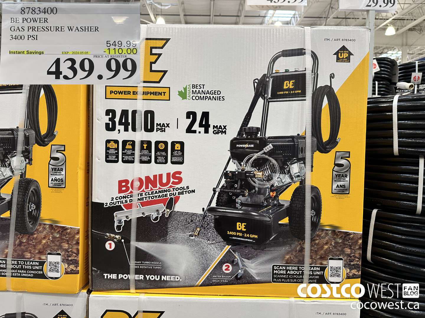 8783400 BE POWER PRESSURE WASHER 3400 PSI ($110.00 INSTANT SAVINGS EXPIRES ON 2024-05-05) $439.99